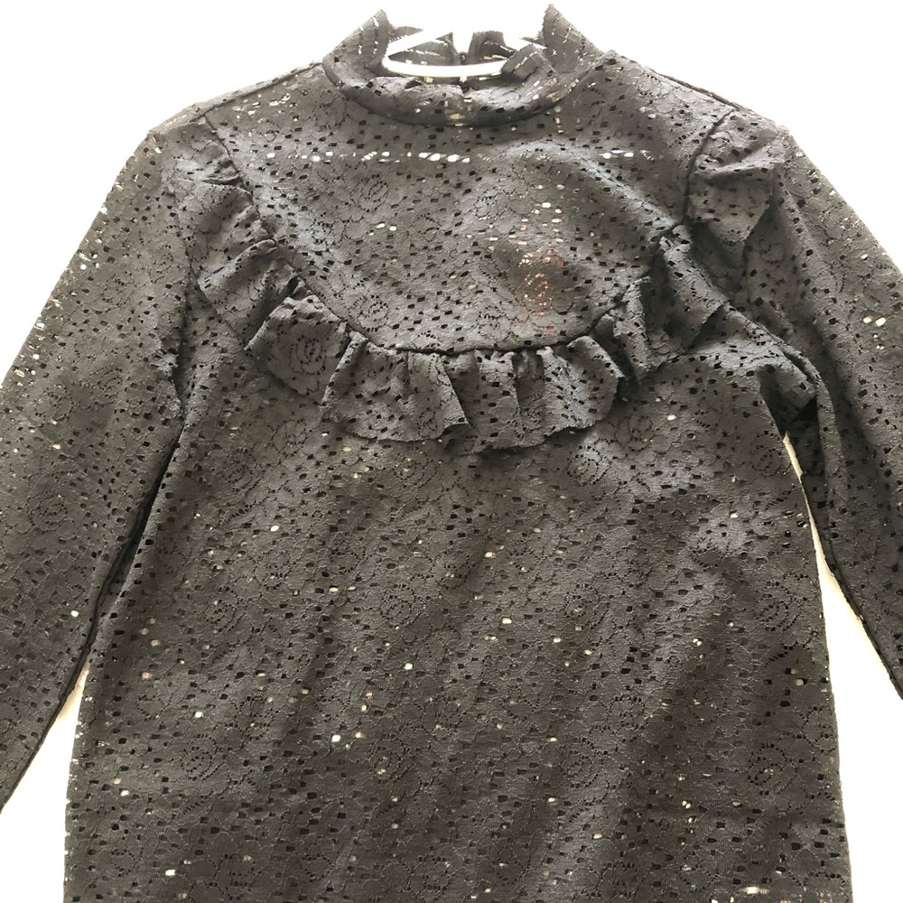 Black lace, bib blouse with keyhole back